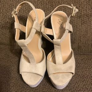Brand new light tan platform sandals